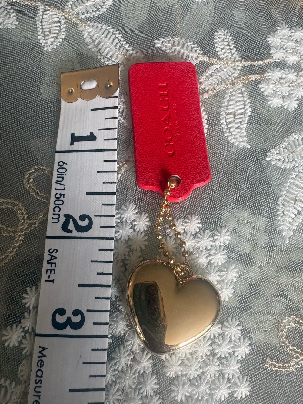 Coach Red & Gold Heart Bag Charm Keychain Key Ring New - Picture 6 of 7